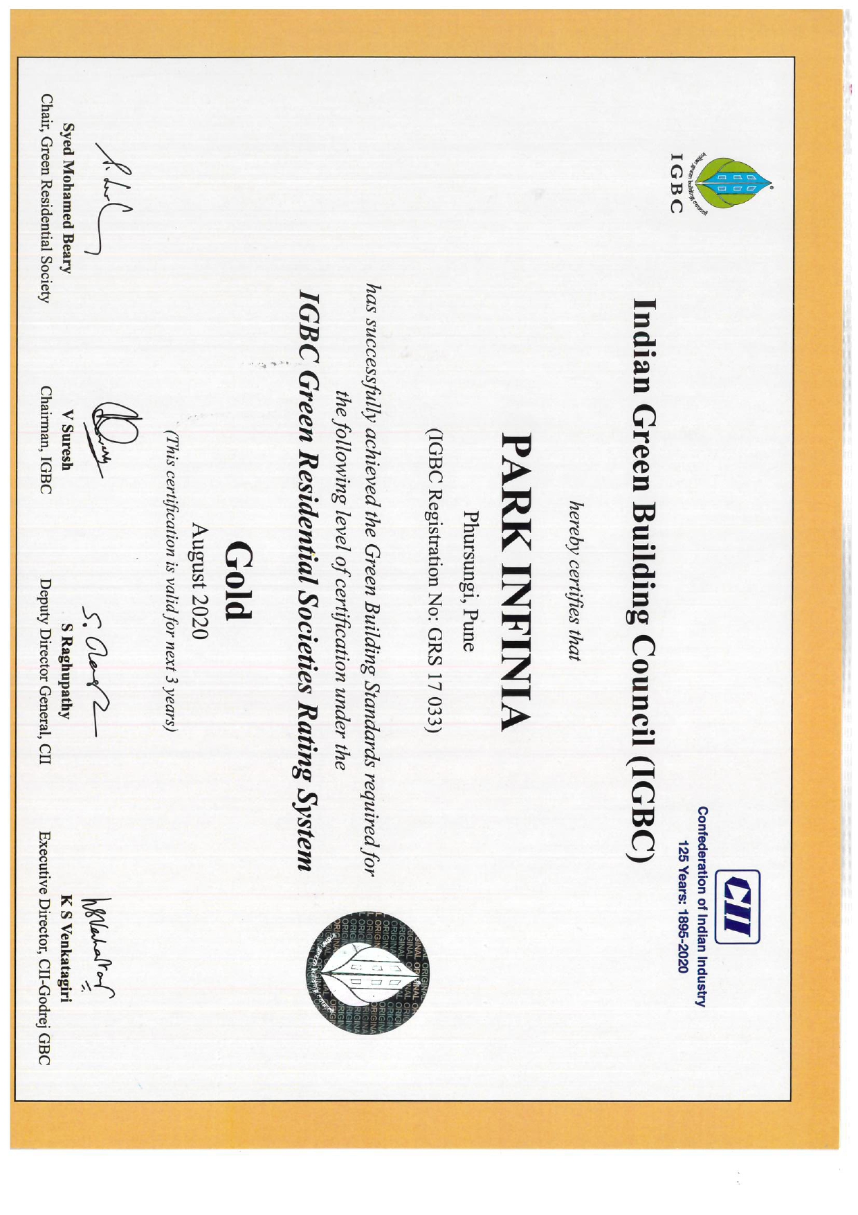 IGBC Gold Certificate - Kumar Park Infinia